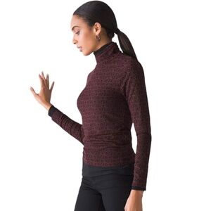 White House Black Market Black Burgundy Floral Sheer Mesh Turtleneck Size M